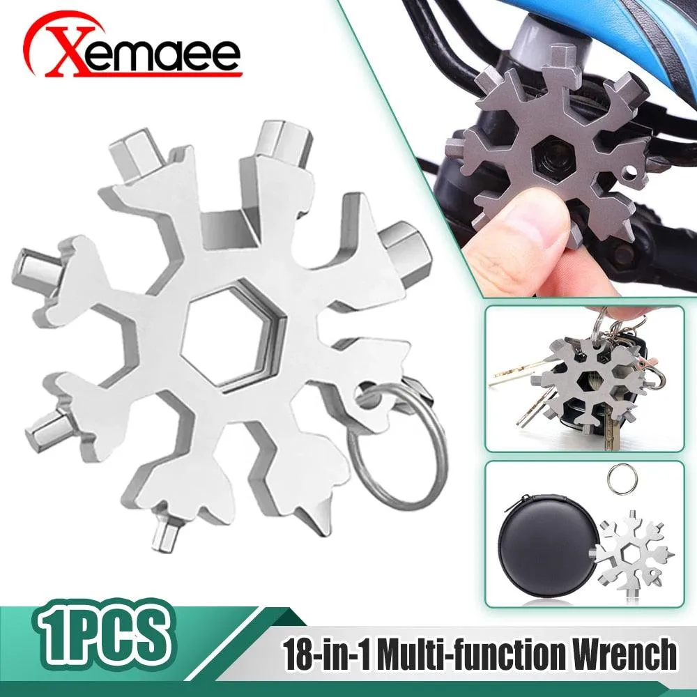 18 in 1 Snowflake Spanner Keyring Hex Multifunction Outdoor Hike Wrench Key Ring Pocket Multipurpose Camp Survive Hand Tools