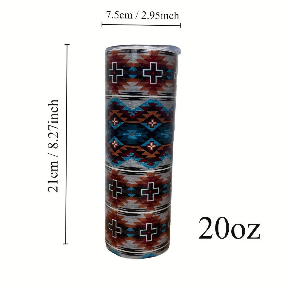 1pc 590ml/20oz Stainless Steel Water Bottle, Southwestern Printed Insulated Water Cup, Suitable For Outdoor Sports, Fitness, Tra