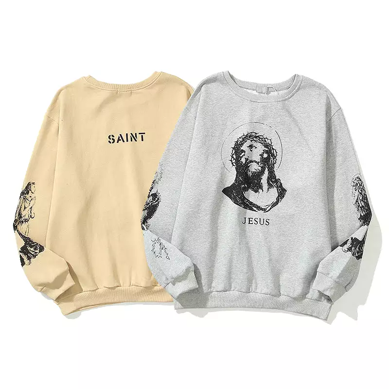 2021 Essential Sweatshirts Men Women High Quality Hip Hop Streetwear Hoodies Jesus Print Cotton Crewneck Kanye West