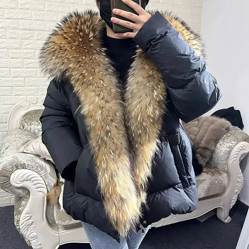 2023 White Duck Down Jacket Winter Women Warm Loose Coat Natural Real Fox Fur Collar