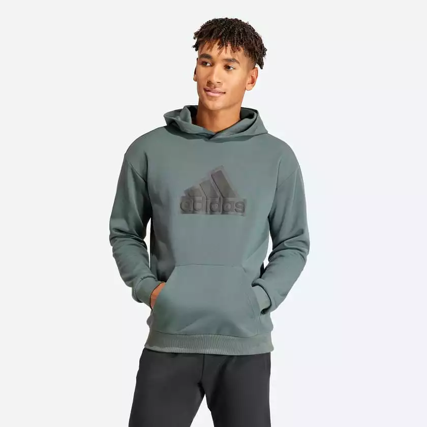 ADIDAS MEN'S FUTURE ICONS BADGE OF SPORT GREEN HOODIE