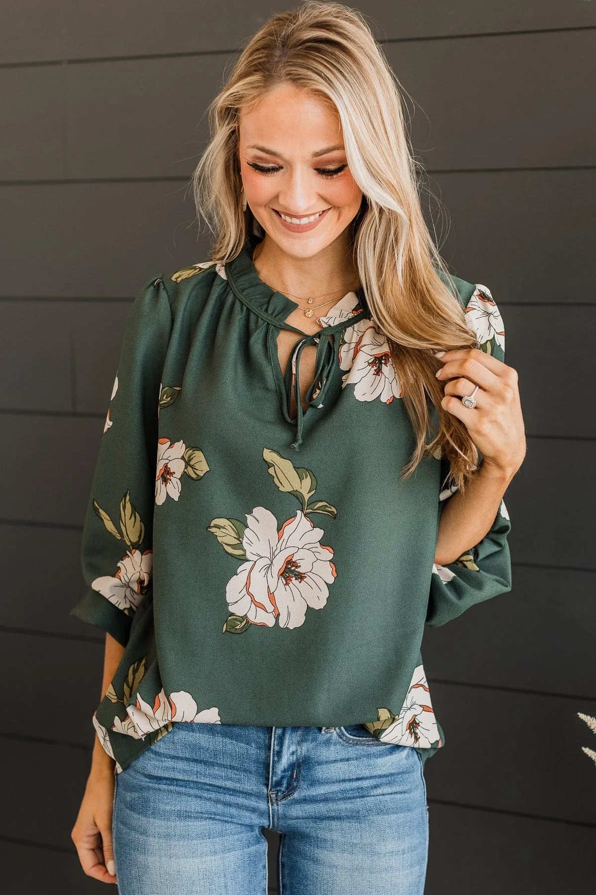 All The Romance Floral Blouse- Hunter Green