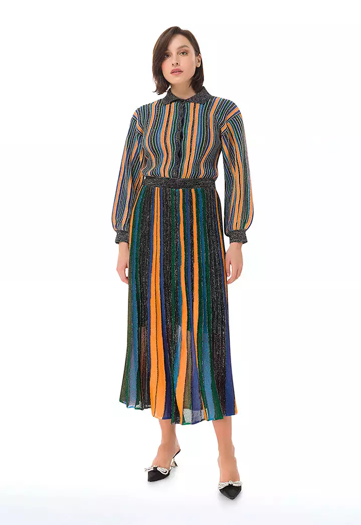 Allover Lurex Multicolored Stripe Skirt