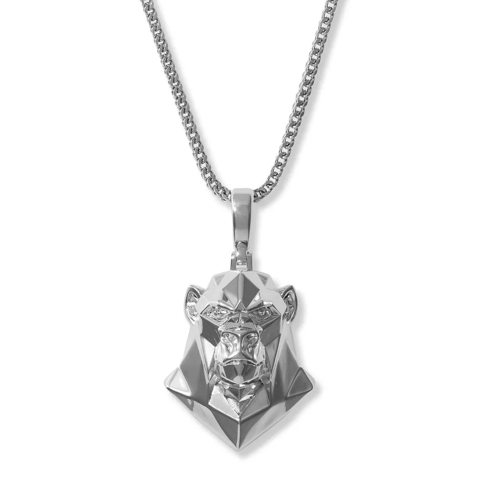 Ape Head Necklace Pendant & Rope Chain White Gold