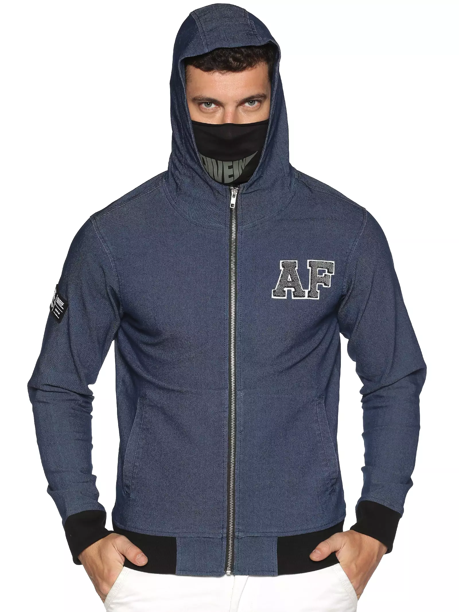 Arctic Fox Men Denim Blue sweatshirts with Integrated Mask & Hoodies