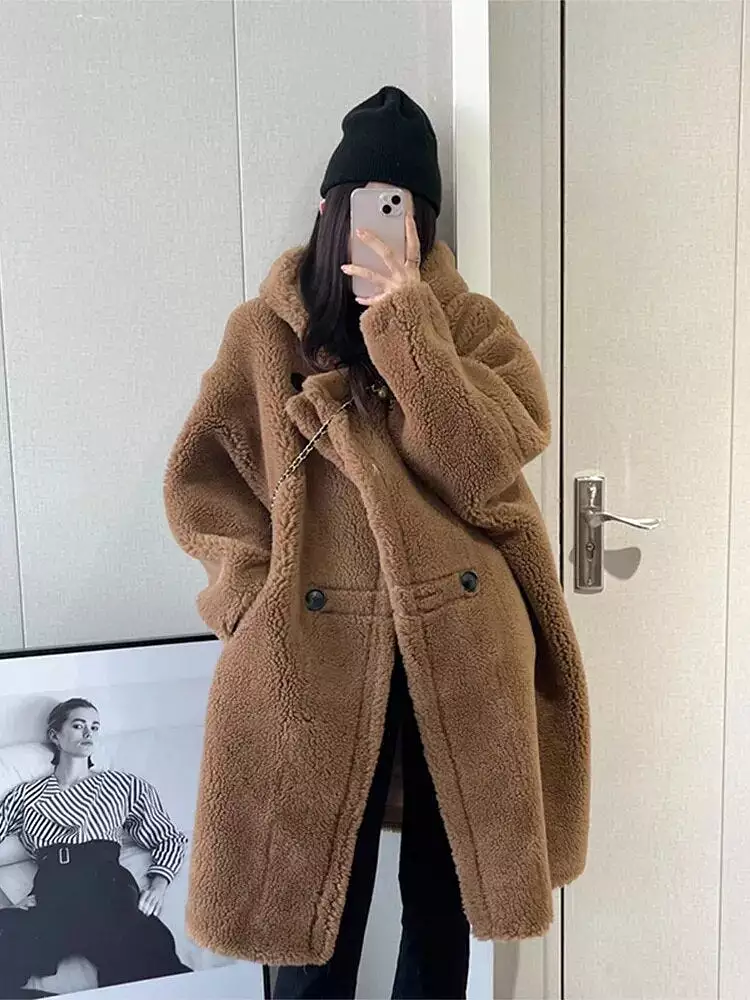 Ashore Boutique Women's Midi Length Faux Fur coats Hoodies Autumn Winter Long Oversized Coat