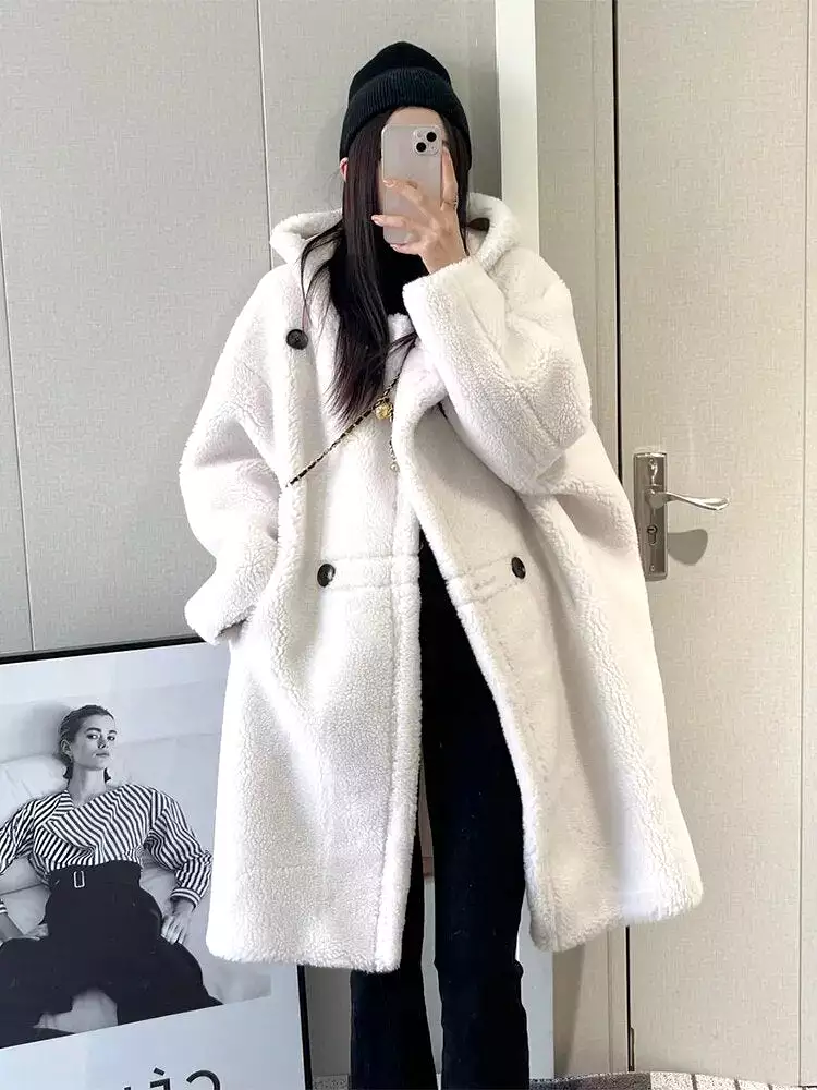 Ashore Boutique Women's Midi Length Faux Fur coats Hoodies Autumn Winter Long Oversized Coat