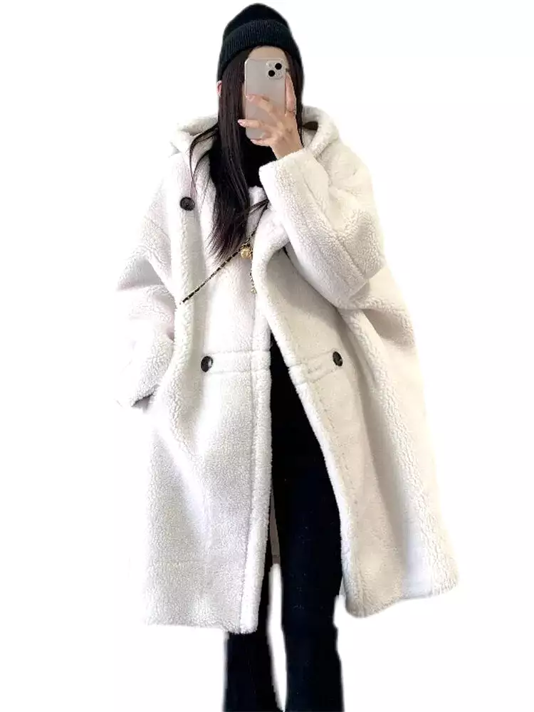 Ashore Boutique Women's Midi Length Faux Fur coats Hoodies Autumn Winter Long Oversized Coat