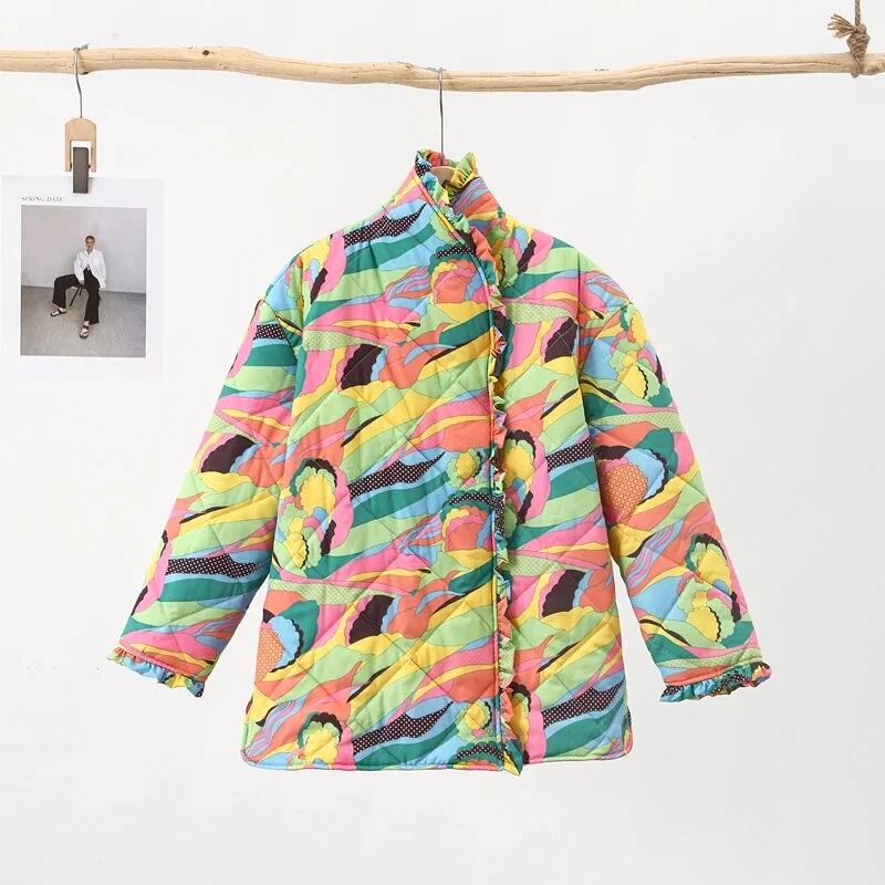 Ashore Shop Thicken Multi Print Floral Women Cotton Coat  Female Jacket 2023 Winter Lady Coats