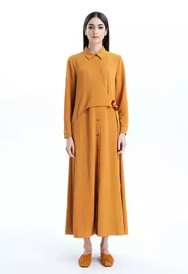 Asymmetrical Flap Belt Solid Dress