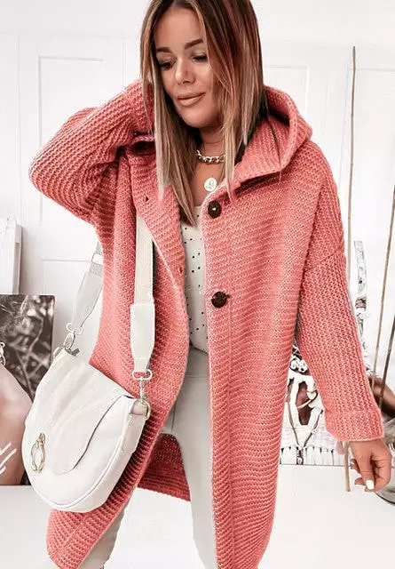 Autumn Winter Women Cardigan Jacket 2022 Fashion Casual Lady Solid Color Loose Long Sleeve Hooded Oversized Sweater Coat