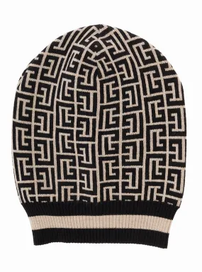 Balmain All-Over Patterned Ribbed Beanie