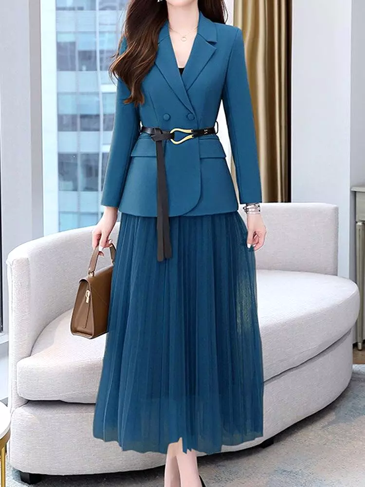 Belted Outfit Skirt Suit Set