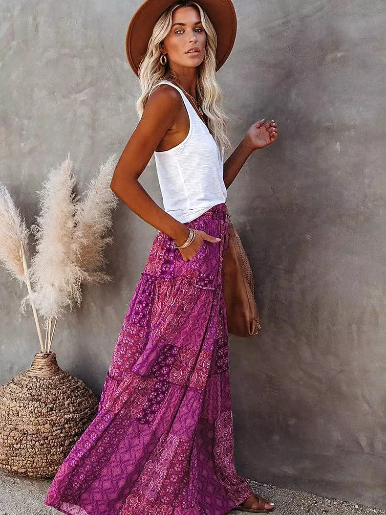 Bohemian Cotton Maxi Skirt for Women