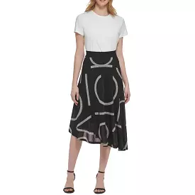 Calvin Klein Womens Midi Logo Asymmetrical Skirt