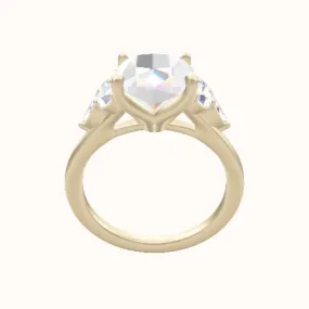 Cathedral Band with Marquise & Round Sidestone Trio Engagement Ring With Petal Four Prong Head