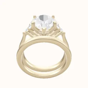 Cathedral Band with Marquise & Round Sidestones Engagement Ring With Petal Four Prong Head and Matching Band