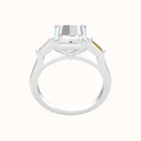 Cathedral Band with Tapered Baguette Sidestones Engagement Ring With Double Prongs Head