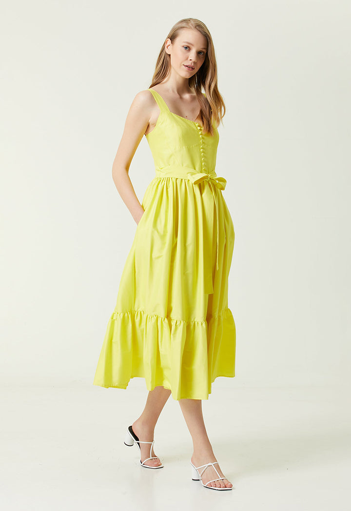 Club Waist Belted Midi Dress Yellow