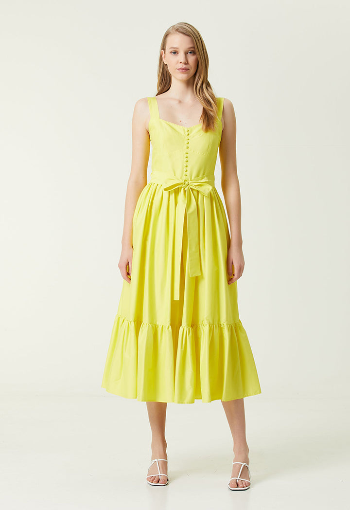 Club Waist Belted Midi Dress Yellow