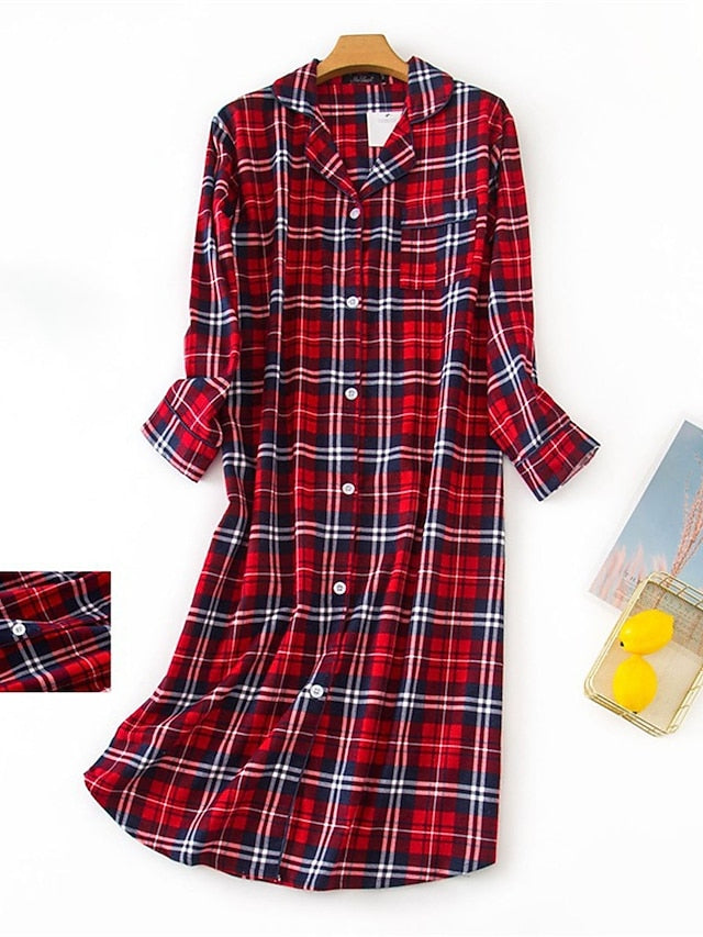 Comfortable Heart Grid/Plaid Nightgown Dress for Women