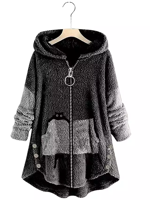 Cozy and Stylish Women's Plus Size Teddy Coat in Green, Pink, and Dark Gray