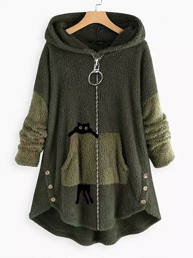 Cozy and Stylish Women's Plus Size Teddy Coat in Green, Pink, and Dark Gray