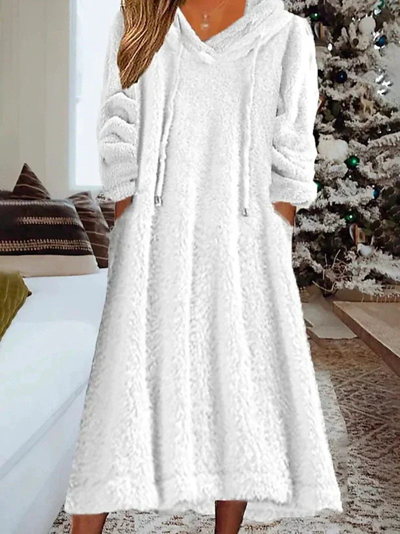 Cozy Coral Fleece Nightshirt Dress for Plus Size Women