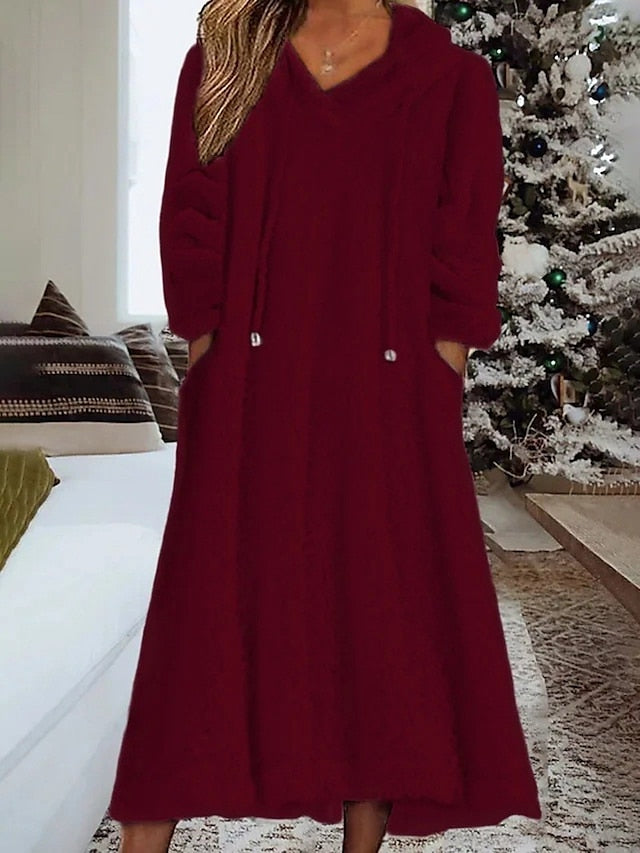 Cozy Coral Fleece Nightshirt Dress for Plus Size Women