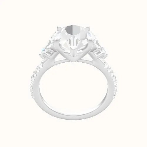 Diamond Band with Marquise & Round Diamond Sidestones Engagement Ring With Four Prong Head