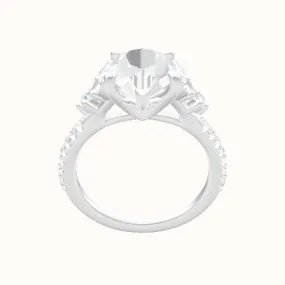 Diamond Band with Marquise & Round Diamond Sidestones Engagement Ring With Four Prong Head