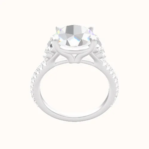 Diamond Band with Round Sidestone Trio Engagement Ring With Standard Four Prong Head