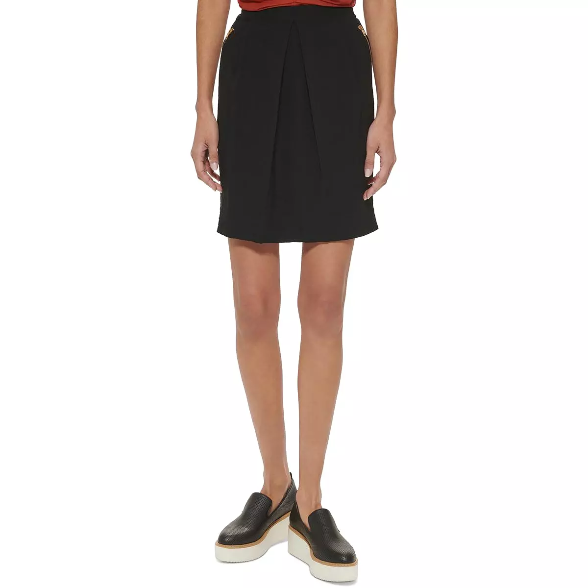 DKNY Womens Above Knee Solid A-Line Skirt