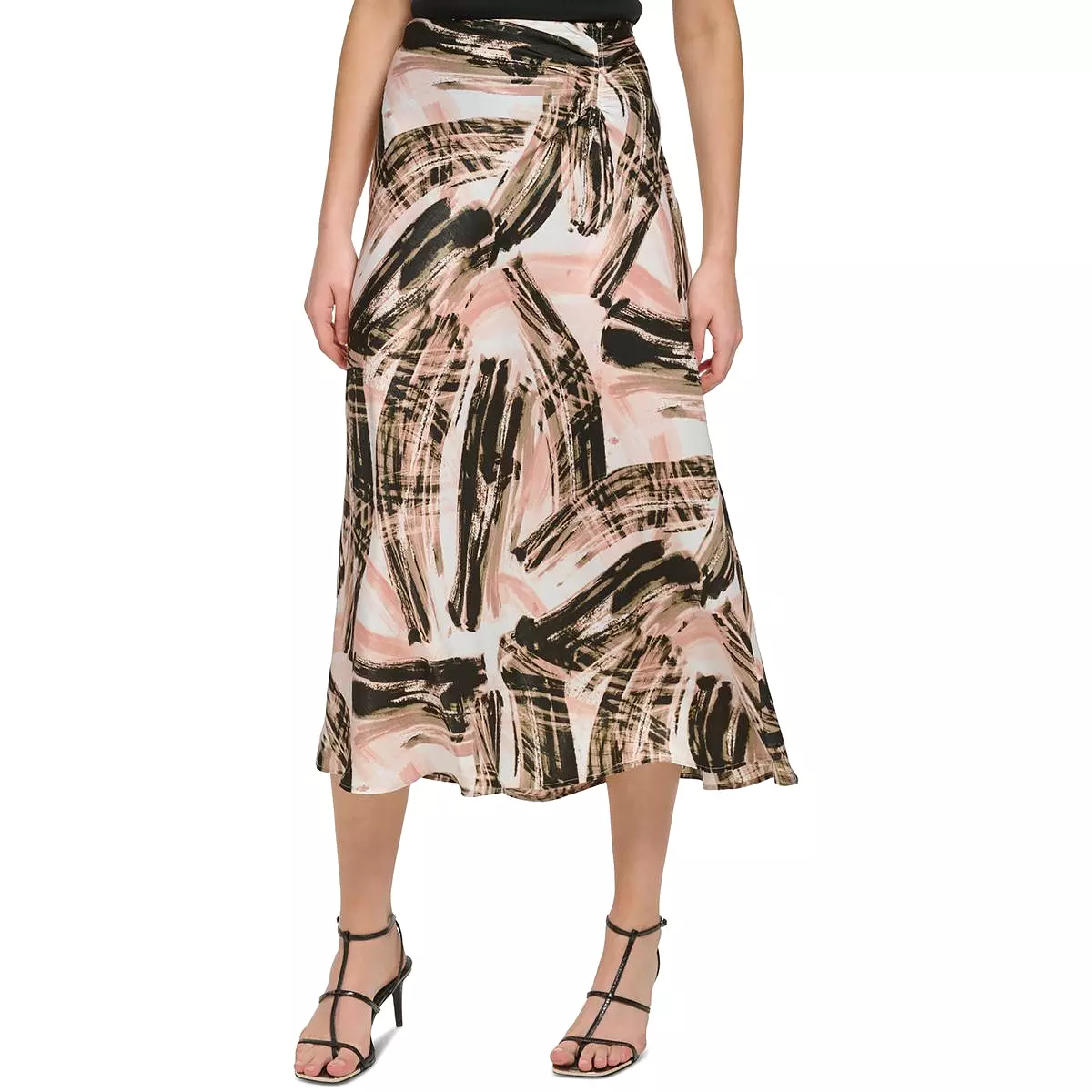 DKNY Womens Midi Ruched Midi Skirt