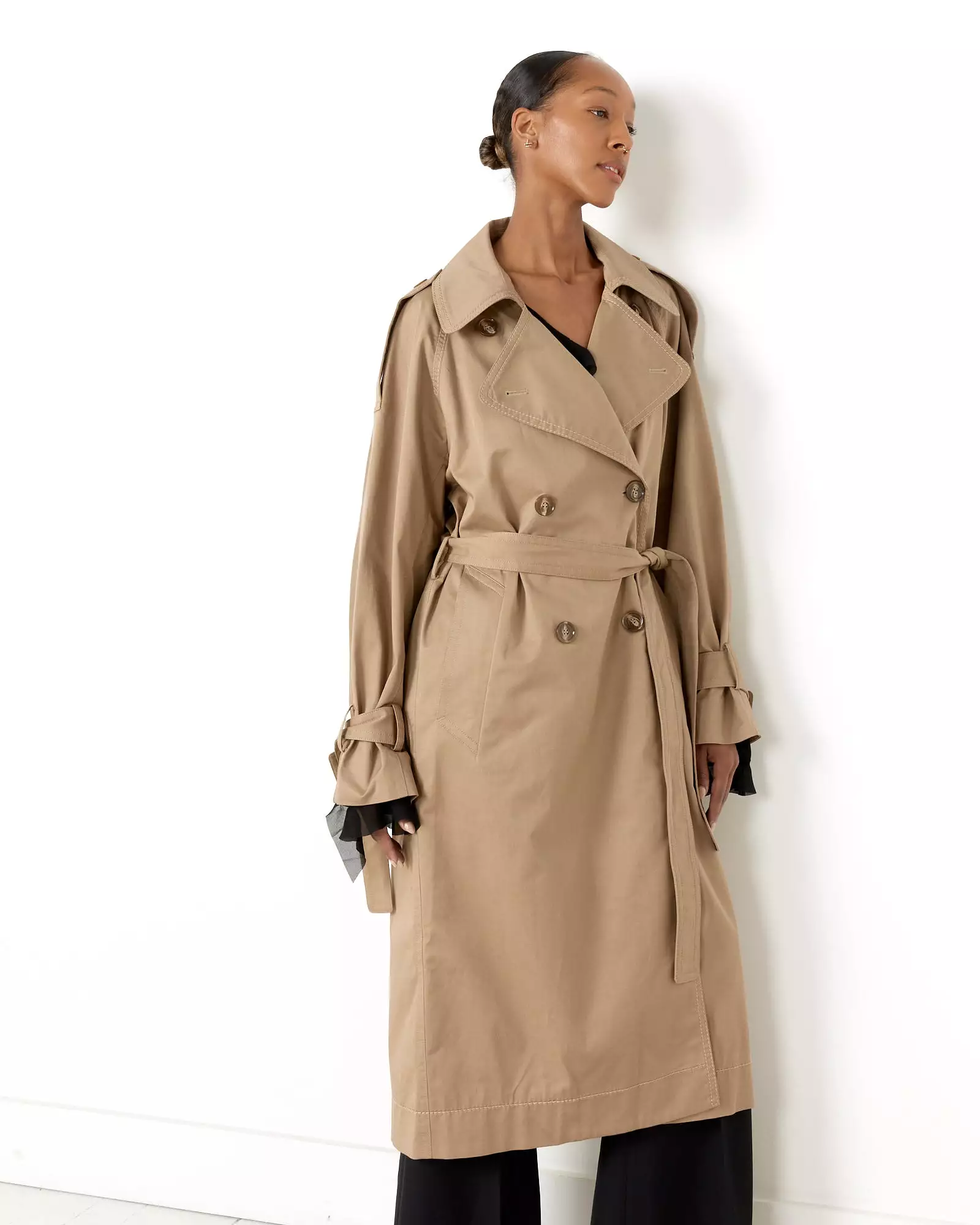 Double-Breasted Trench Coat in Cold Beige