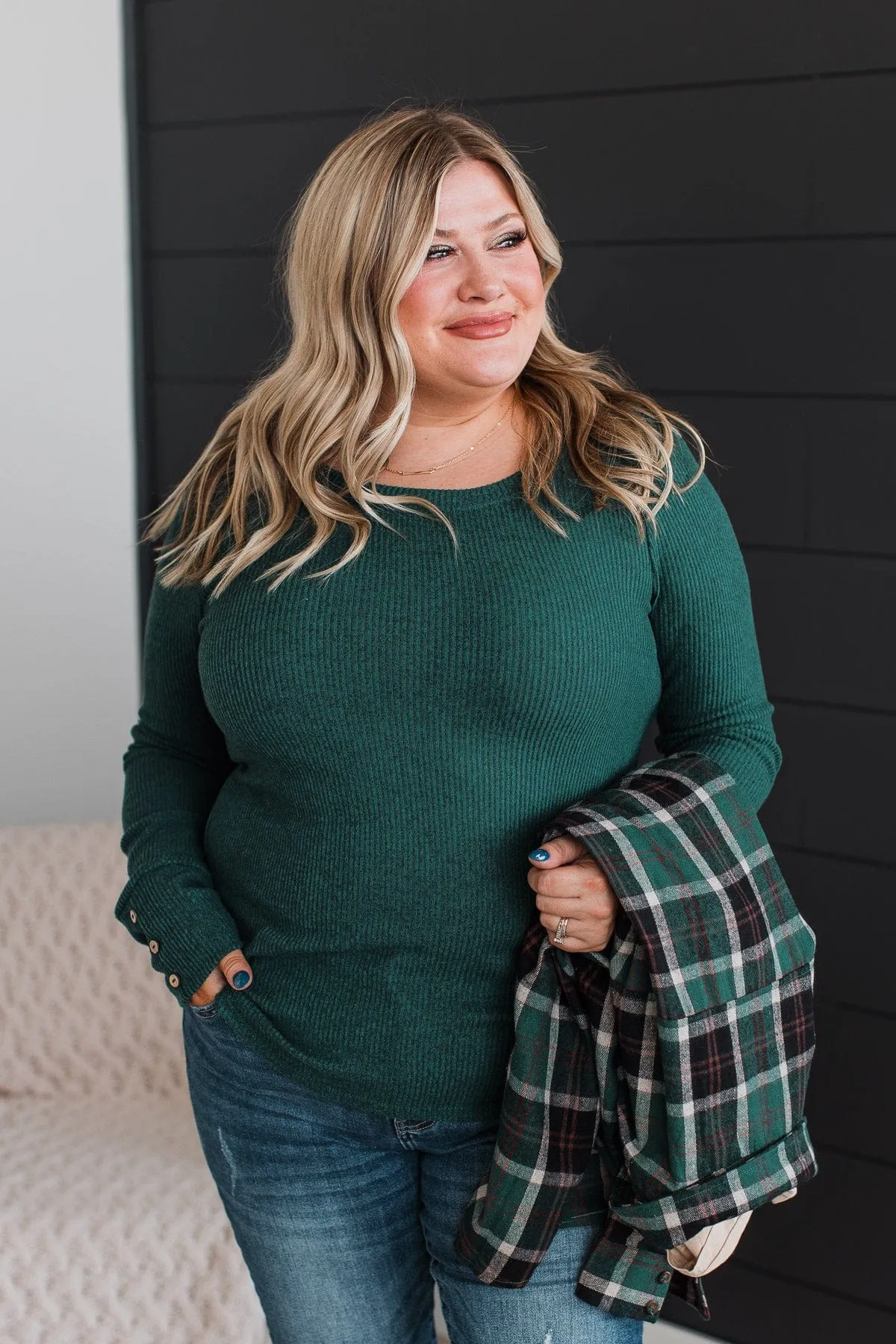 Dreams Of Forever Ribbed Top- Hunter Green