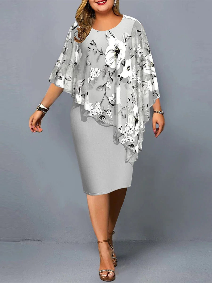 Elegant Floral Chiffon Midi Dress for Plus Size Women