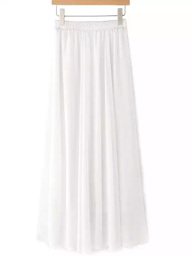 Elegant Layered High Waist Maxi Skirt for Women in Apricot, Black, White, and Red