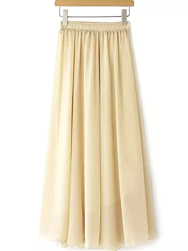 Elegant Layered High Waist Maxi Skirt for Women in Apricot, Black, White, and Red