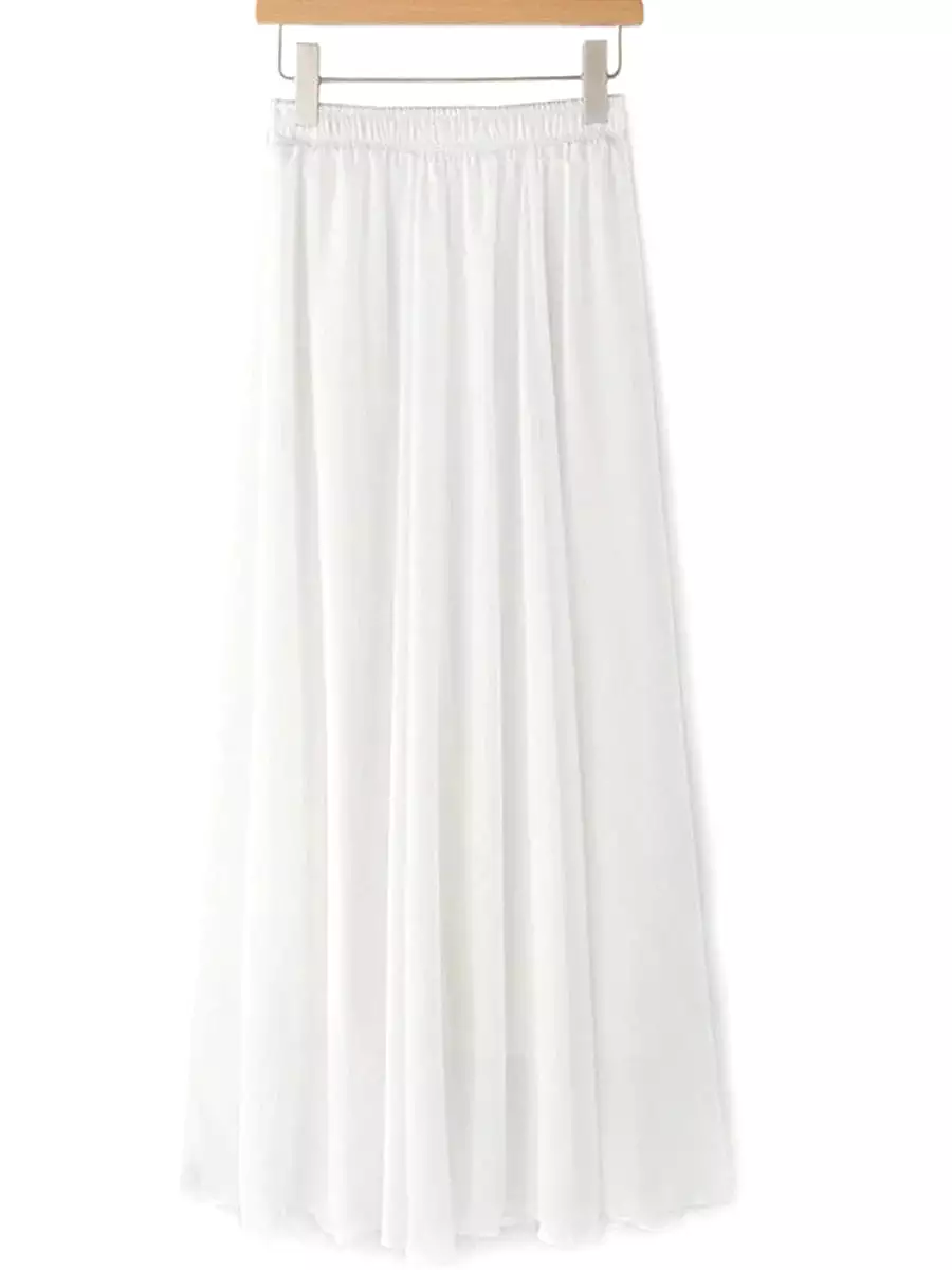 Elegant Layered High Waist Maxi Skirt for Women in Apricot, Black, White, and Red