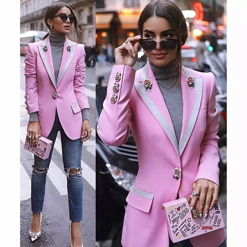 Elegant Pink Blazer Women - Casual - Plain-Solid