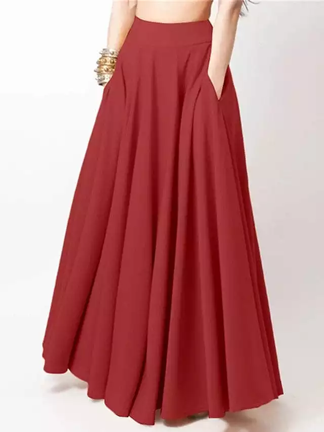 Elegant Women's Long Maxi Skirt in Black, Yellow, or Red - Available in Sizes S, M, L