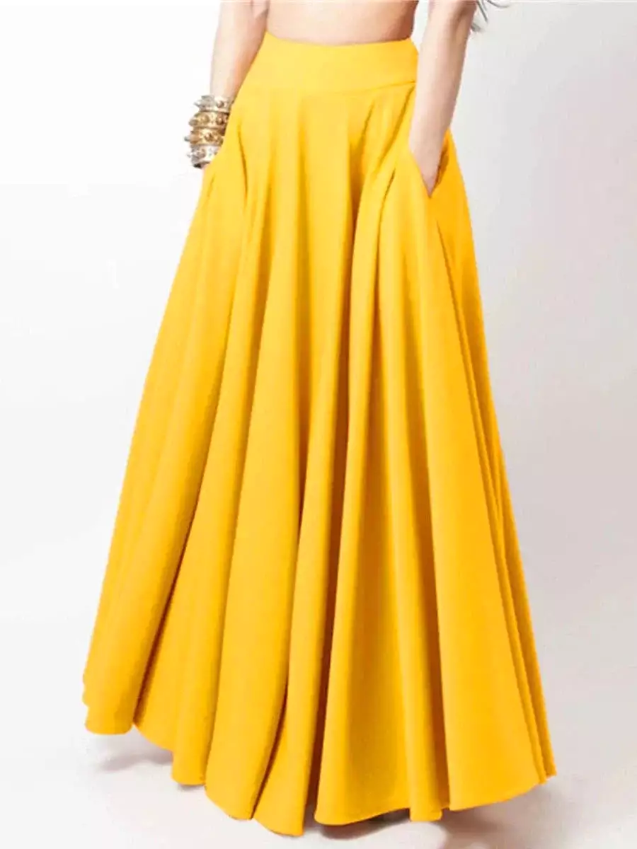 Elegant Women's Long Maxi Skirt in Black, Yellow, or Red - Available in Sizes S, M, L