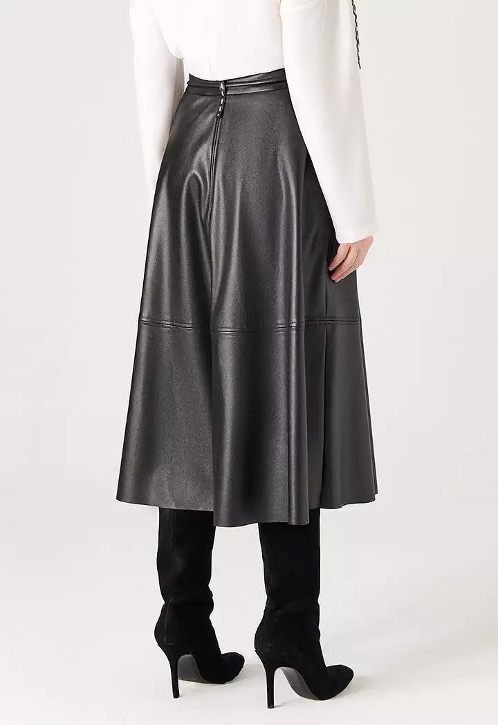 Faux Leather Skirt With Faux Leather Belt