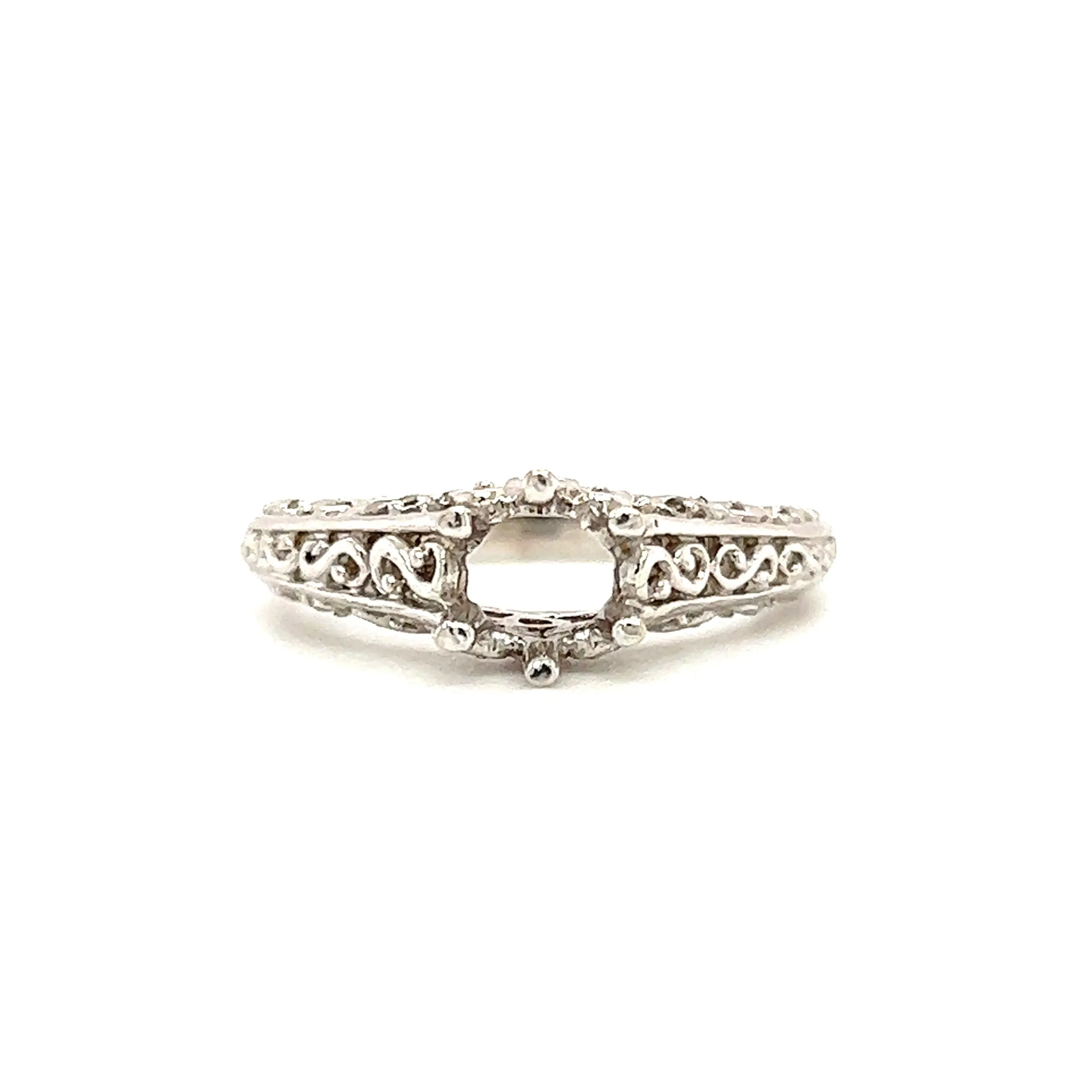 Filigree Ring Setting with Six Prong Head in 14K White Gold