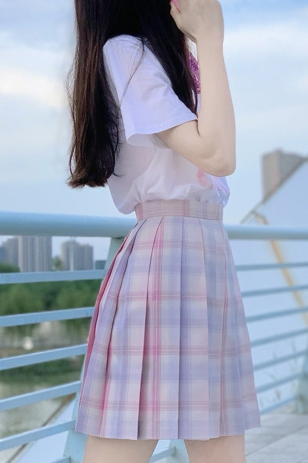 First love plaid skirt pink purple pastel