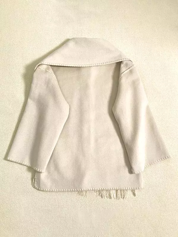 Fringed Scarf Collar Women Woolen Coat