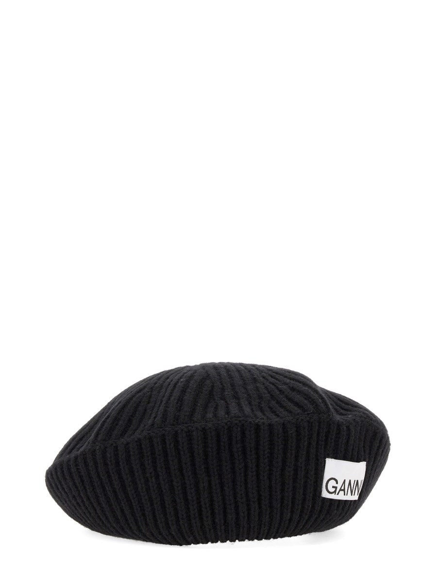 GANNI    WOOL RIBBED KNIT BEANIE