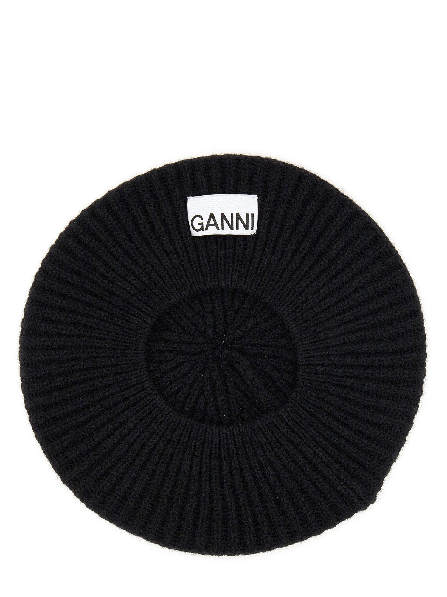 GANNI    WOOL RIBBED KNIT BEANIE