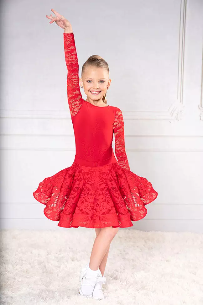 Girl's Short Latin Skirt by Dance America in Mesh, Velvet, or Lace JR-S1